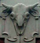 Skull on facade of Wegner Hall